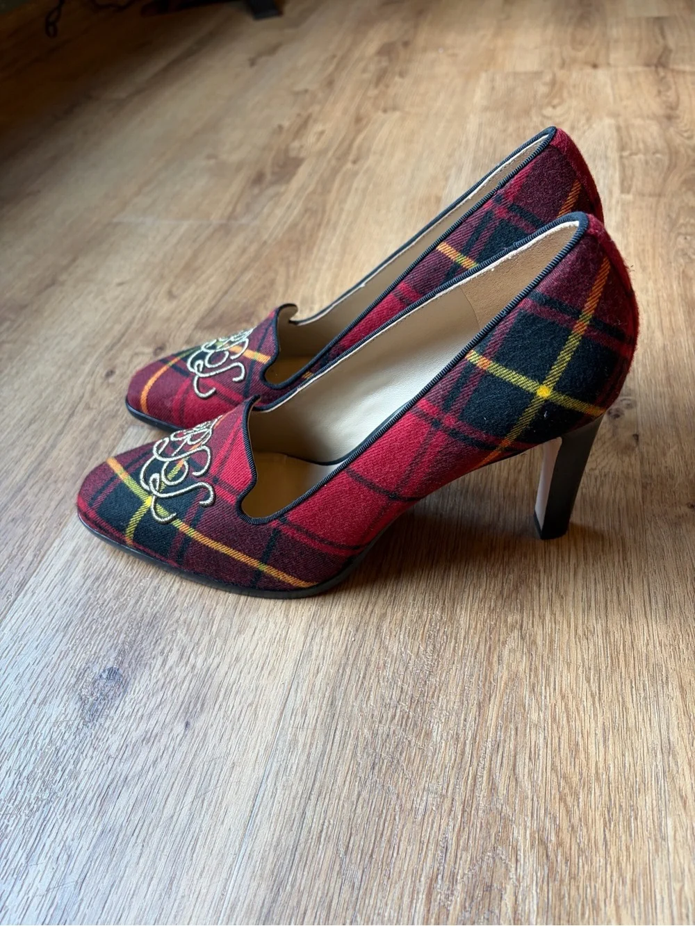 Lauren Ralph Lauren Corah Embroidered Logo Plaid Pumps Tartan Heels Size 9.5B